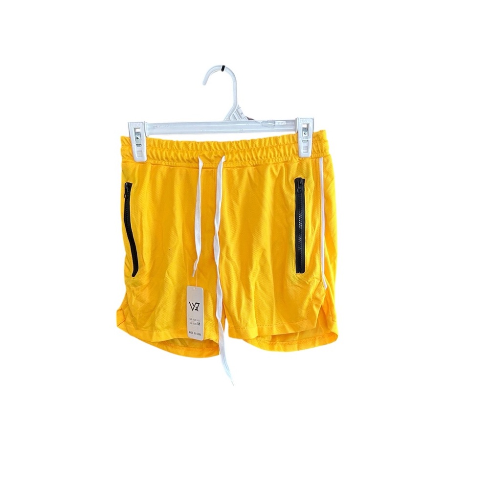 NWT VQ Men's yellow/white and tan/black gym shorts bundle (2 pr.) sz XS